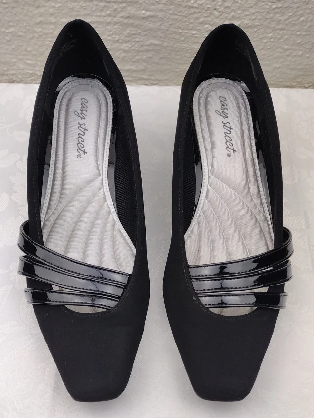 Easy Street Black Quality Man Made Materials Square Toe Block Heel Slip On Pumps